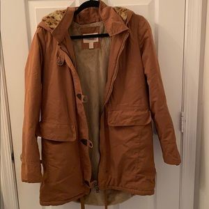 Tan and Leopard Hooded Jacket